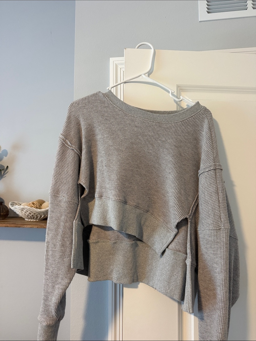 Altar'd State Light Gray Layered Waffle Knit Crewneck Sweater